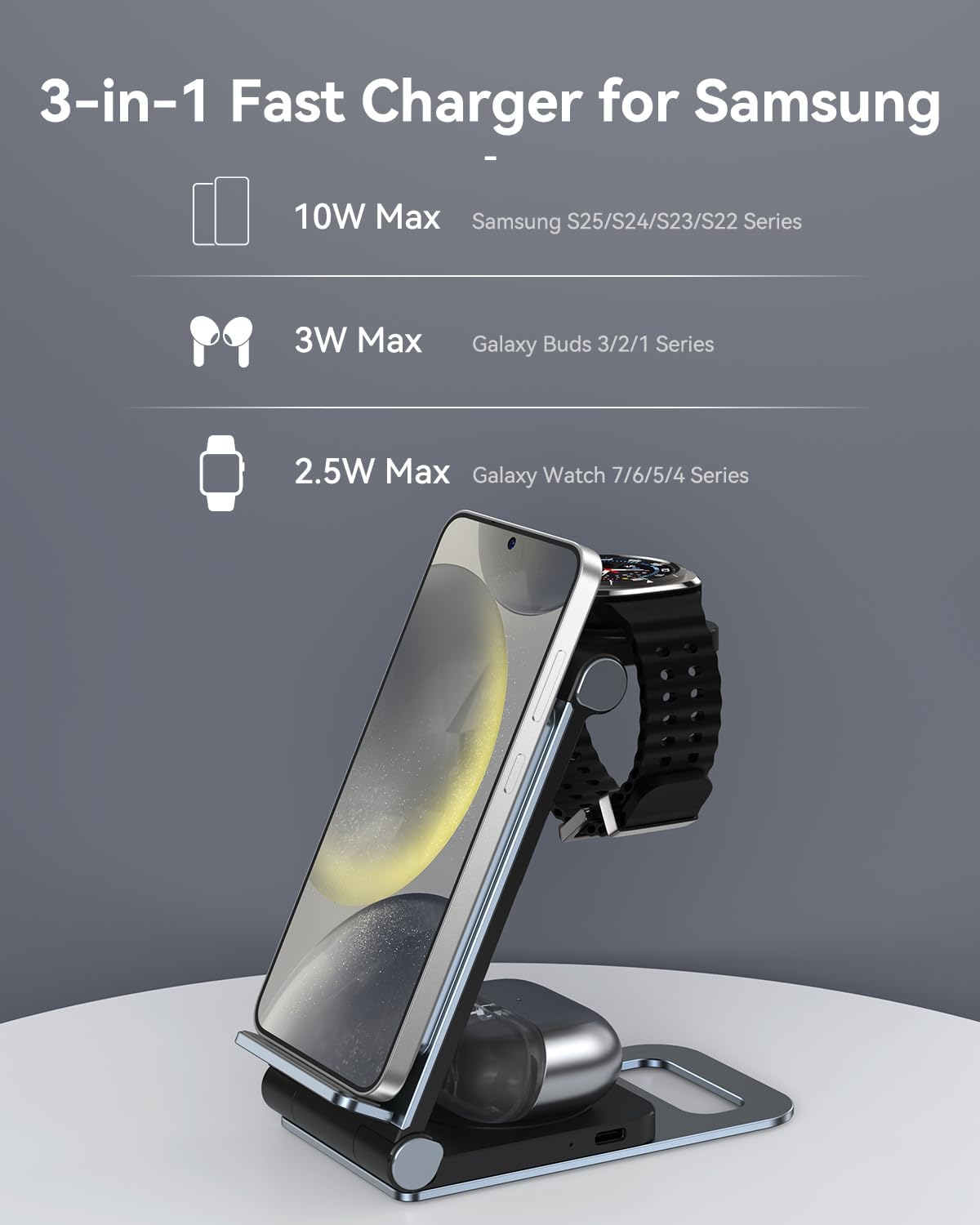 Detalle 2 de Samsung 3-in-1 Wireless Charger Stand for S25 Ultra