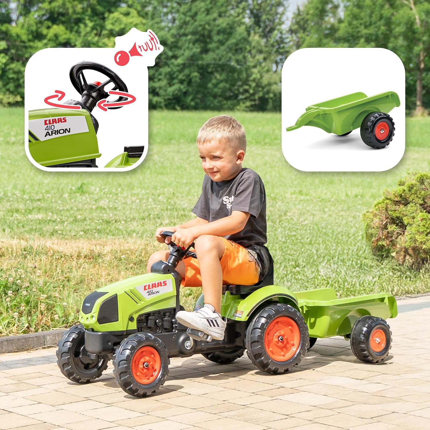 Thumbnail 3 de Falk 2040A Claas Pedal Tractor with Trailer, Steering Wheel and Horn