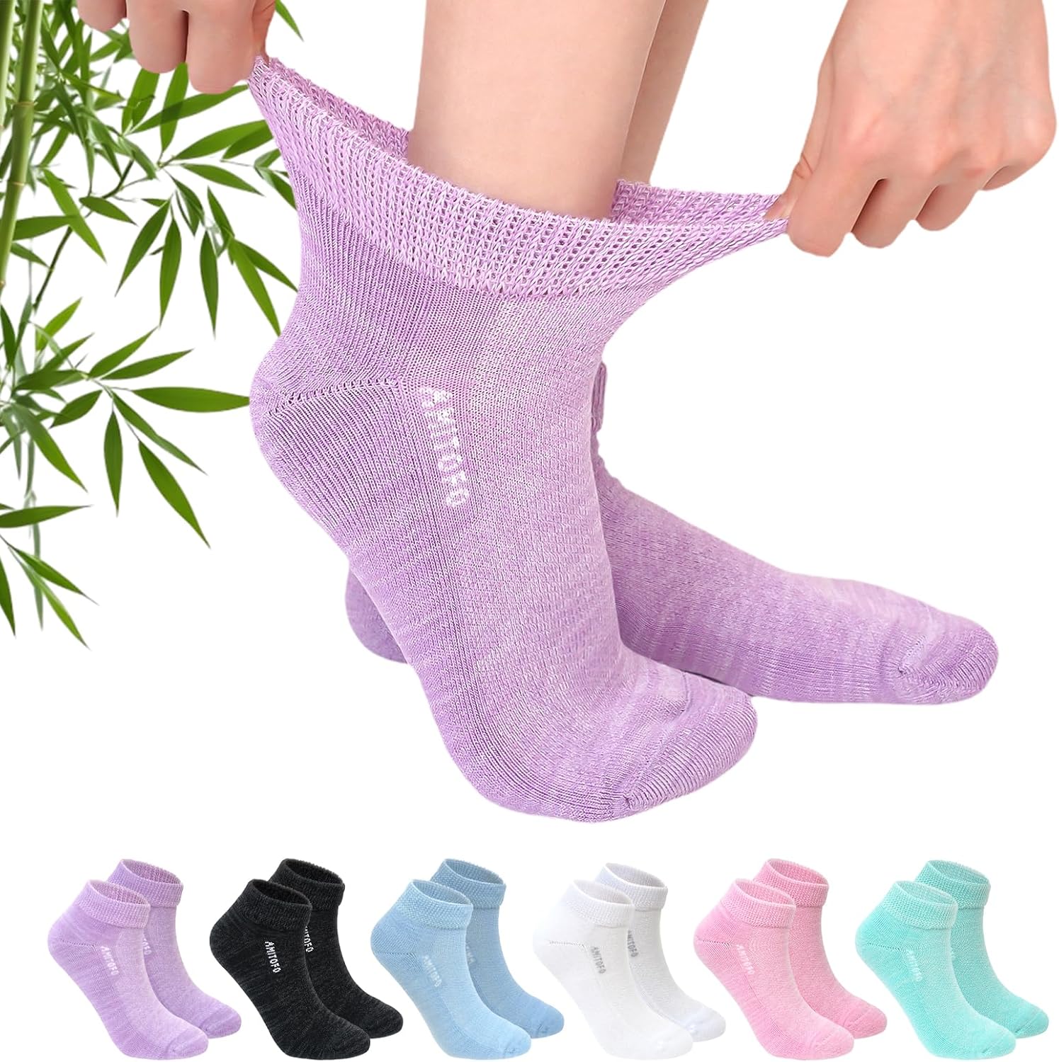 Detalle de LOFIR Diabetic Ankle Socks for Women: Bamboo Summer Socks with Easy Grip and Cushioned Sole