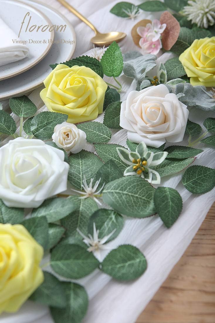 Thumbnail 4 de Floroom 50pcs Real Looking Cream Foam Roses with Stems – DIY Wedding & Event Floral Pack