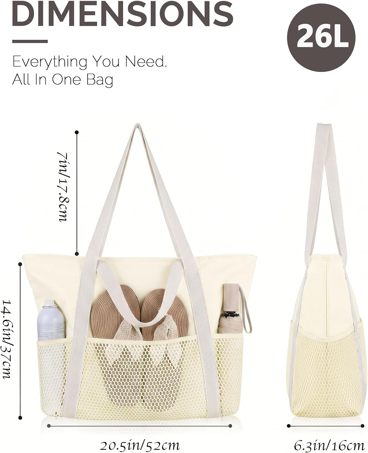 Thumbnail 4 de HOMESPON Beach Tote Bag for Women with Zip and Pockets – Large, Waterproof & Sand-Proof