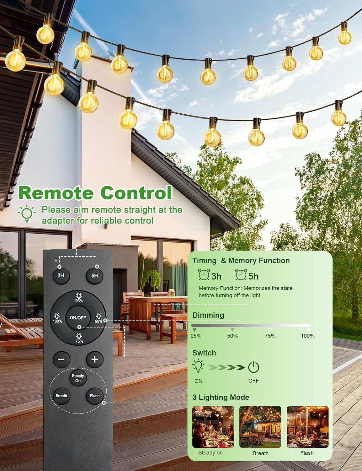 Detalle de Catena Luci da Esterno 11M/36Ft G40 LED Dimmerabile – Luce calda per giardino e feste