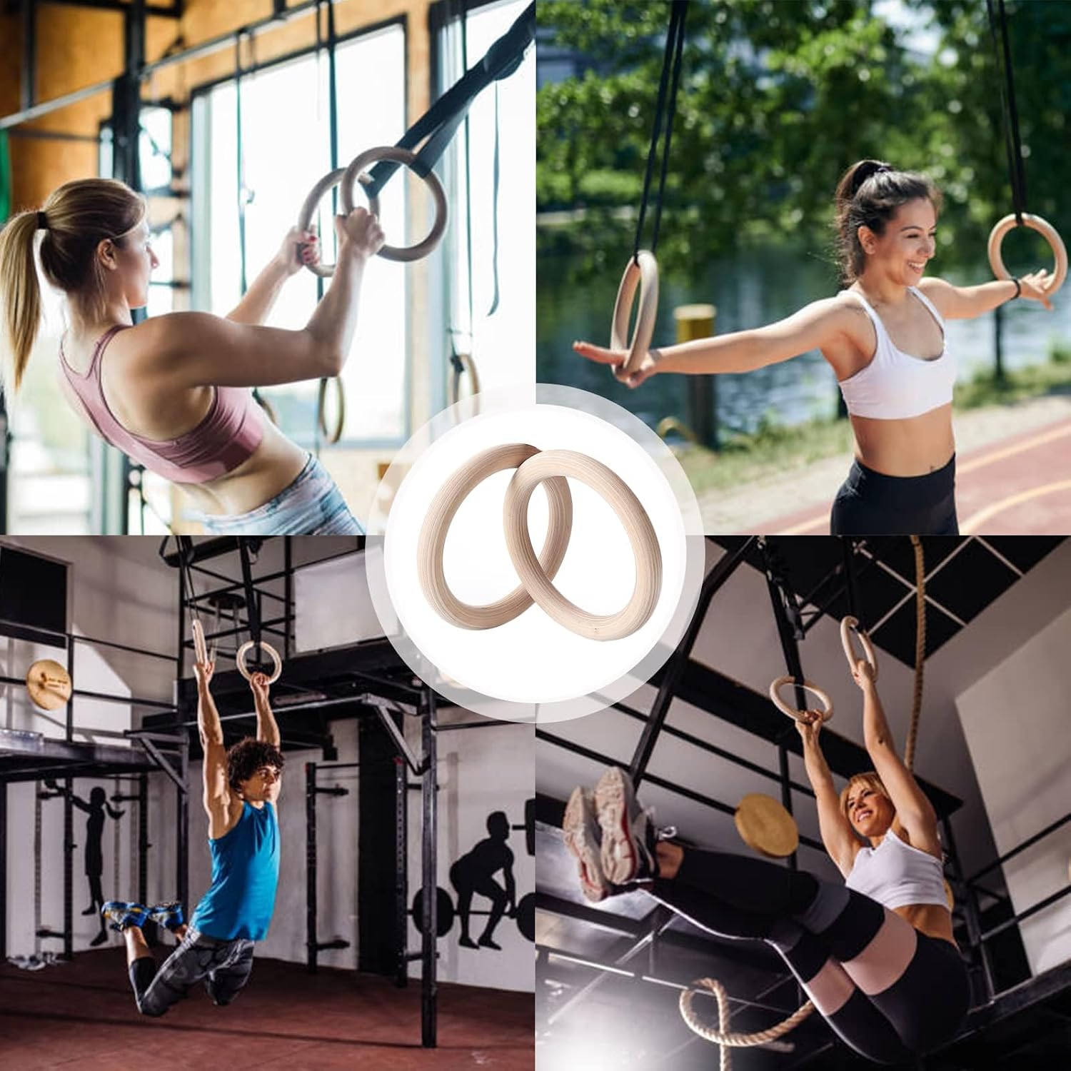 Thumbnail 5 de LIFERUN houten gymnastiekringen, 28 of 32 mm, met gripbanden en verstelbare straps
