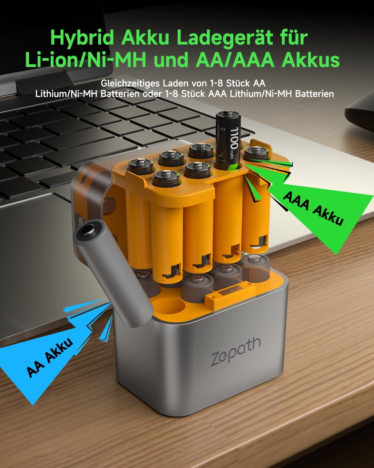 Thumbnail 1 de Zepath Hybrid Ladegerät mit 8x AAA Ni-MH/Li-Ion Akkus – Kompakt, flexibel und langlebig