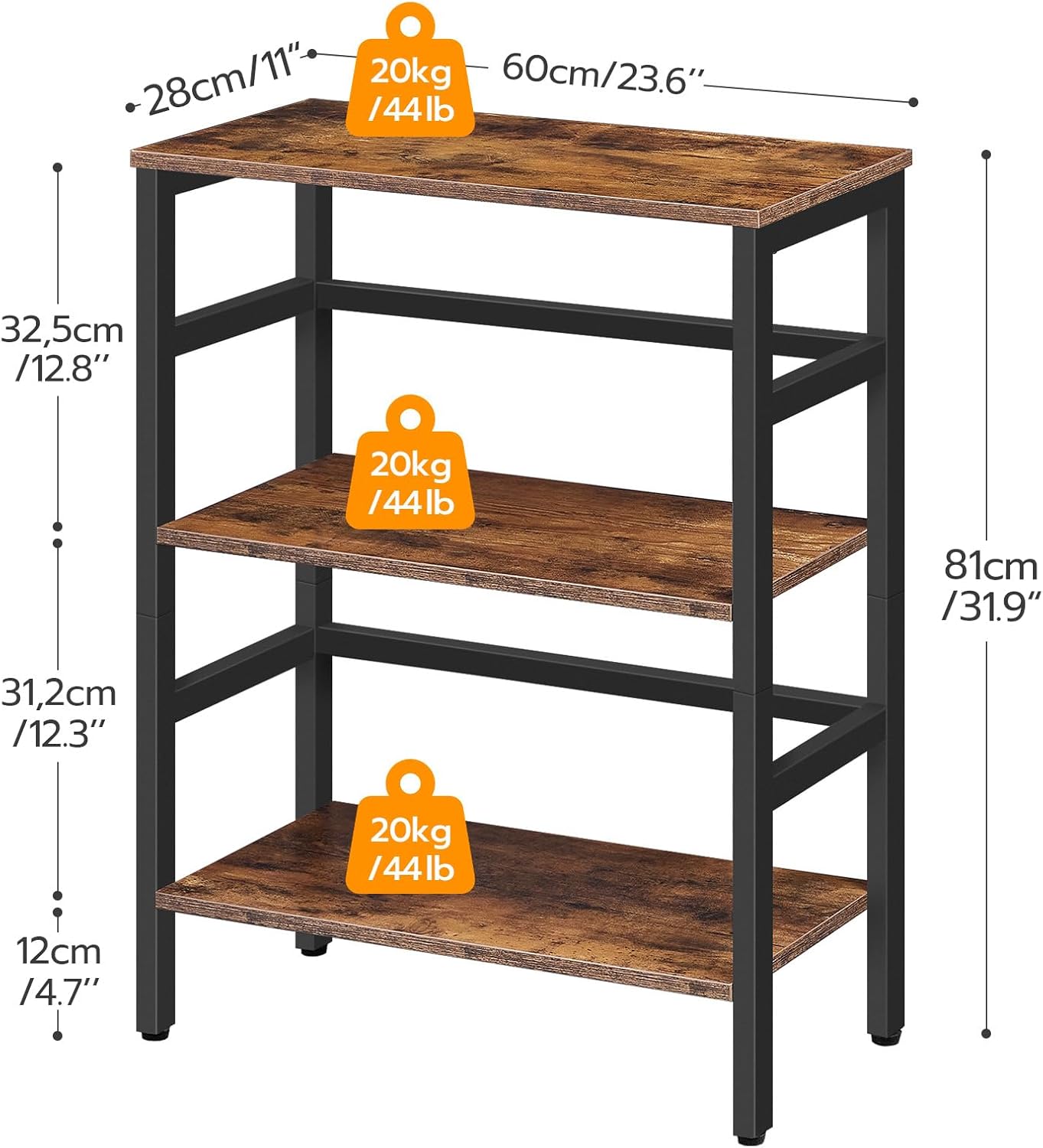 Thumbnail 2 de HOOBRO Scaffale a Scala, Libreria a 3 Livelli – Struttura in Metallo e Pannelli da 15 mm, 60x30x81 cm, EBF86CJ01G1