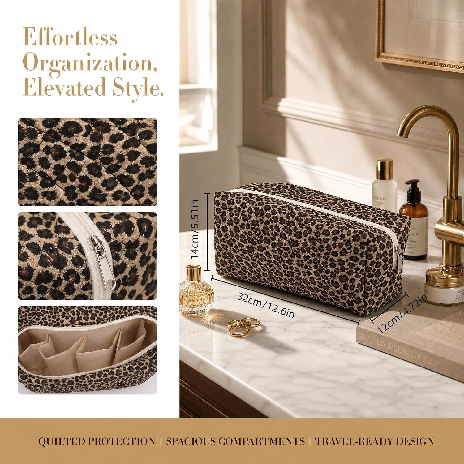 Detalle 2 de Hair Tools Travel Bag: Large Capacity Case for Dyson Airwrap, Shark FlexStyle and Accessories (Leopard)