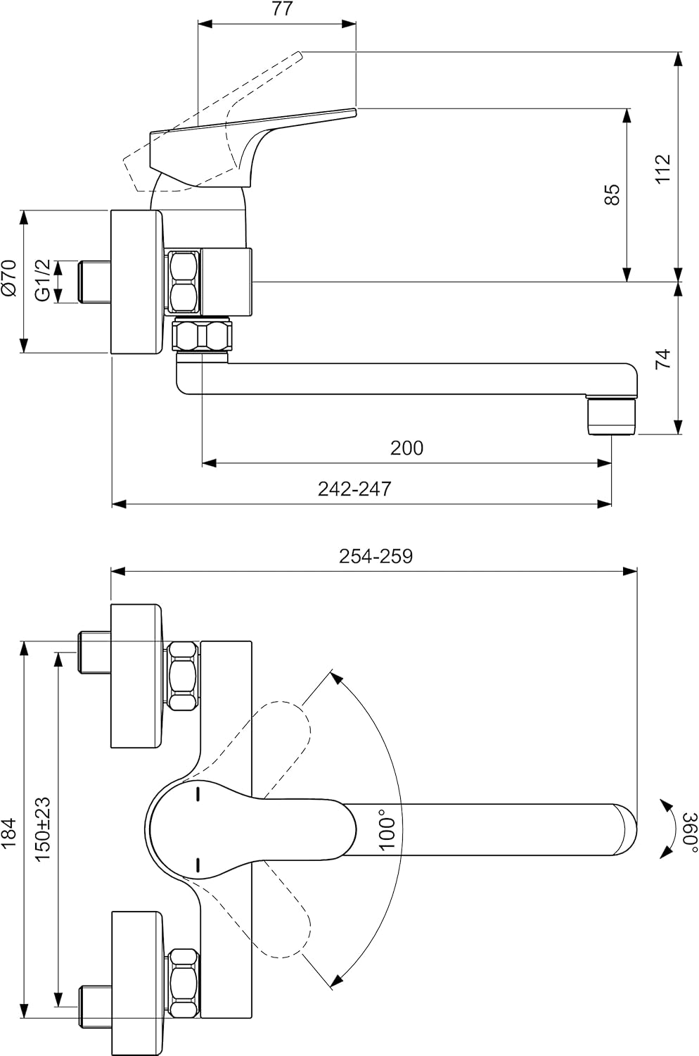 Thumbnail 2 de Ideal Standard Cerabase: Miscelatore cucina monocomando a parete con bocca orientabile 360° – cromato