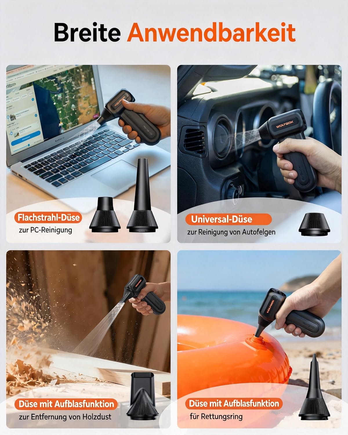 Thumbnail 2 de WOLFBOX MF60: Kabelloses Staubgebläse mit 110000 U/min – saubere Tastaturen, PC-Gehäuse und Auto ohne Druckluftspray
