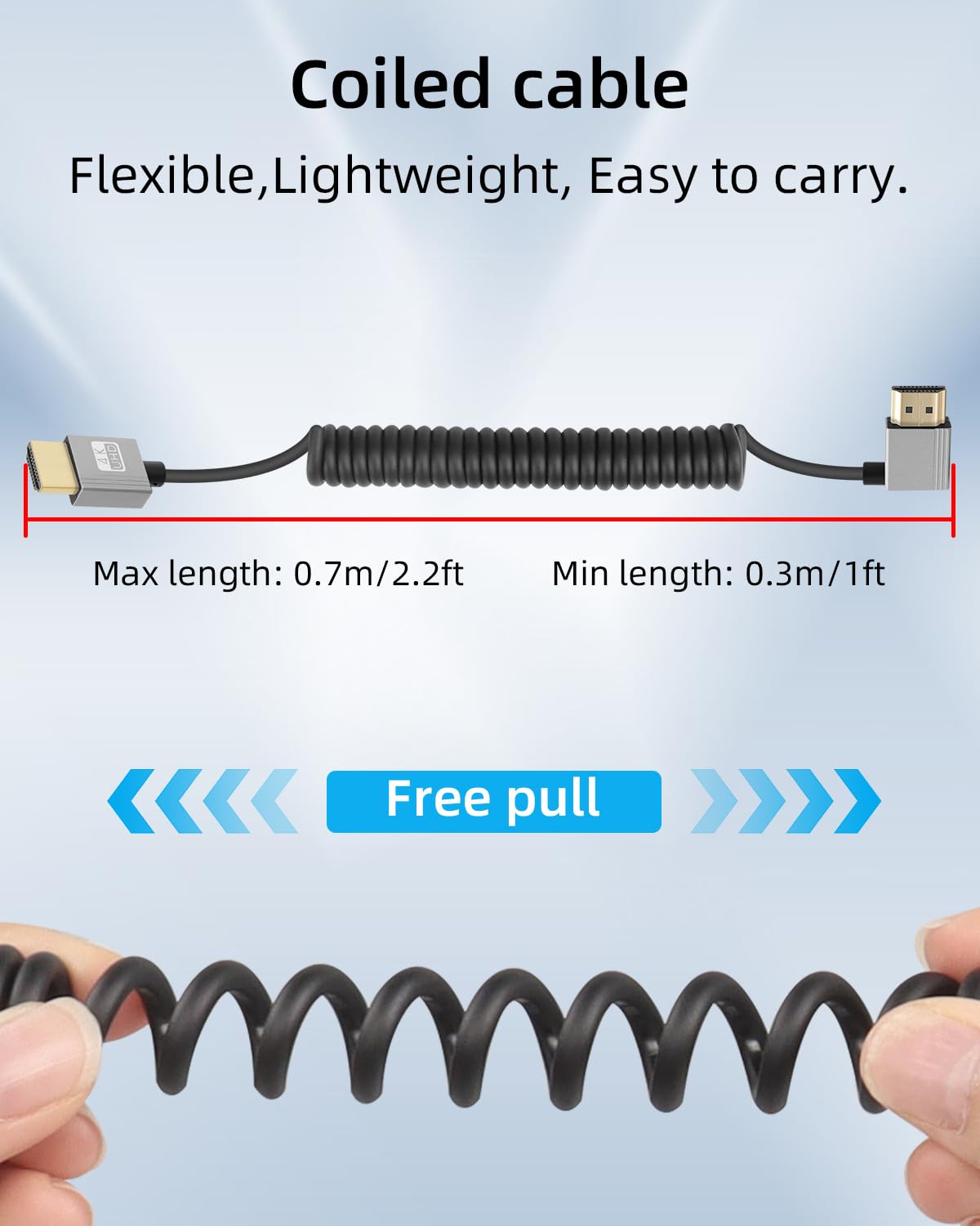 Thumbnail 5 de YANBORONSN 4K HDTV coiled cable (90 degree left angle) – spring spiral 2.2ft, supports 4K@60Hz