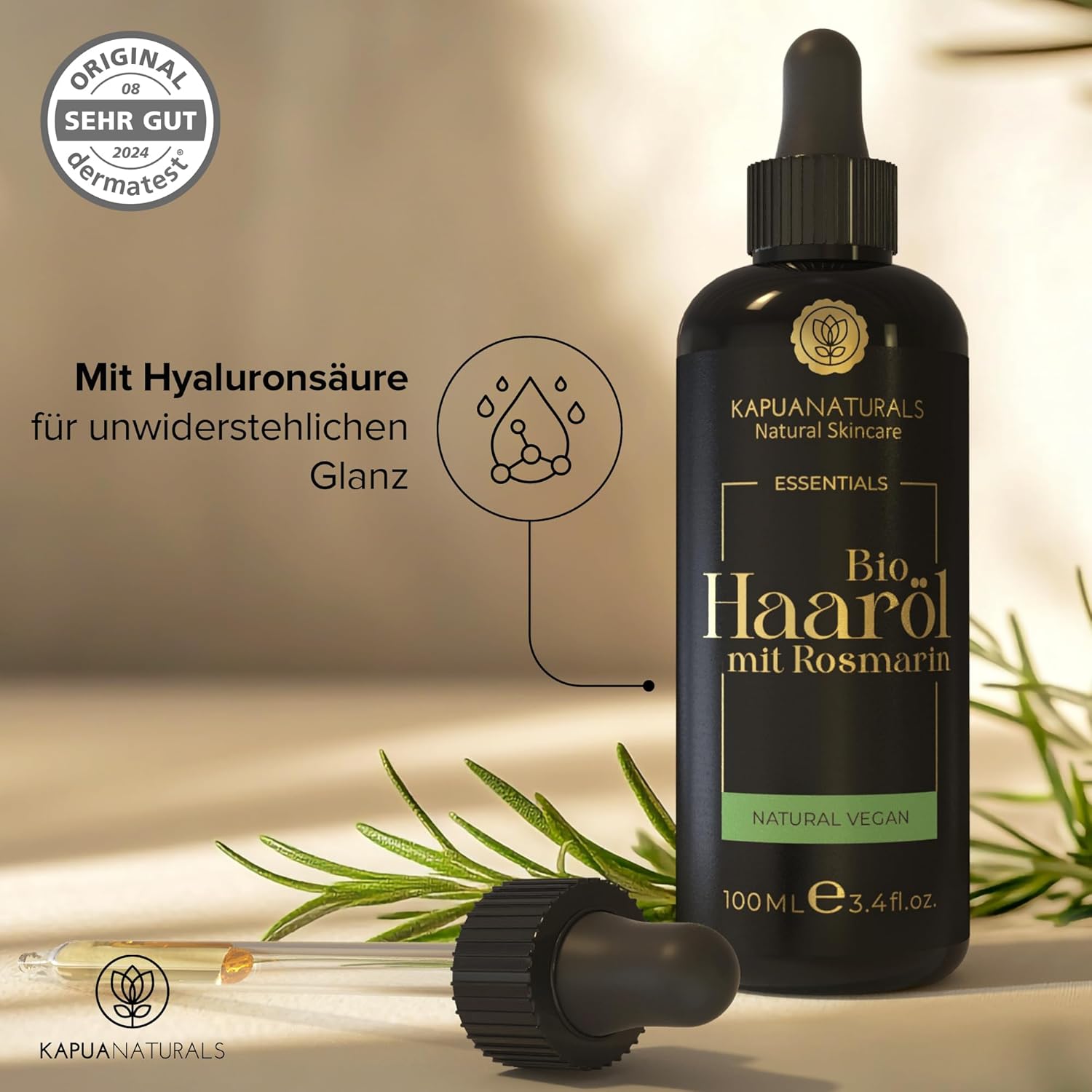 Detalle de BIO Rosmarinöl Haare 100 ml – Haarserum mit Hyaluronsäure & Biotin gegen Haarausfall