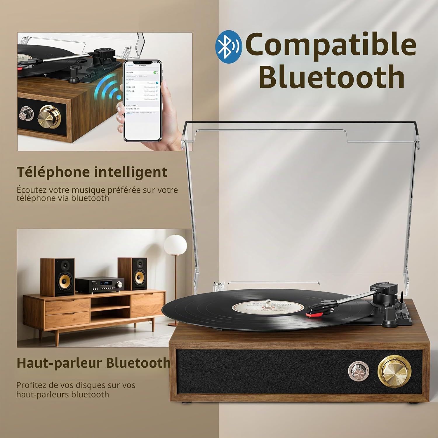 Detalle de FYDEE Platine Vinyle Ébène USB Bluetooth
