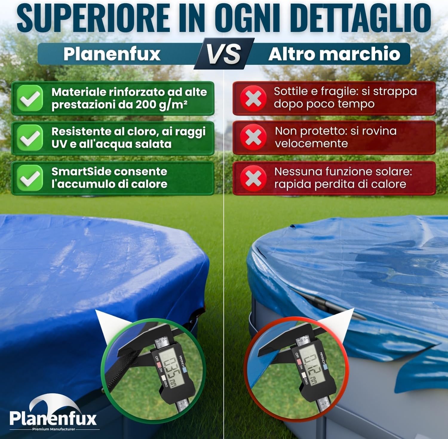 Detalle de Planenfux Copertura invernale 2-in-1 per piscina rotonda Ø 460 cm (PE 200 g/m², UV)