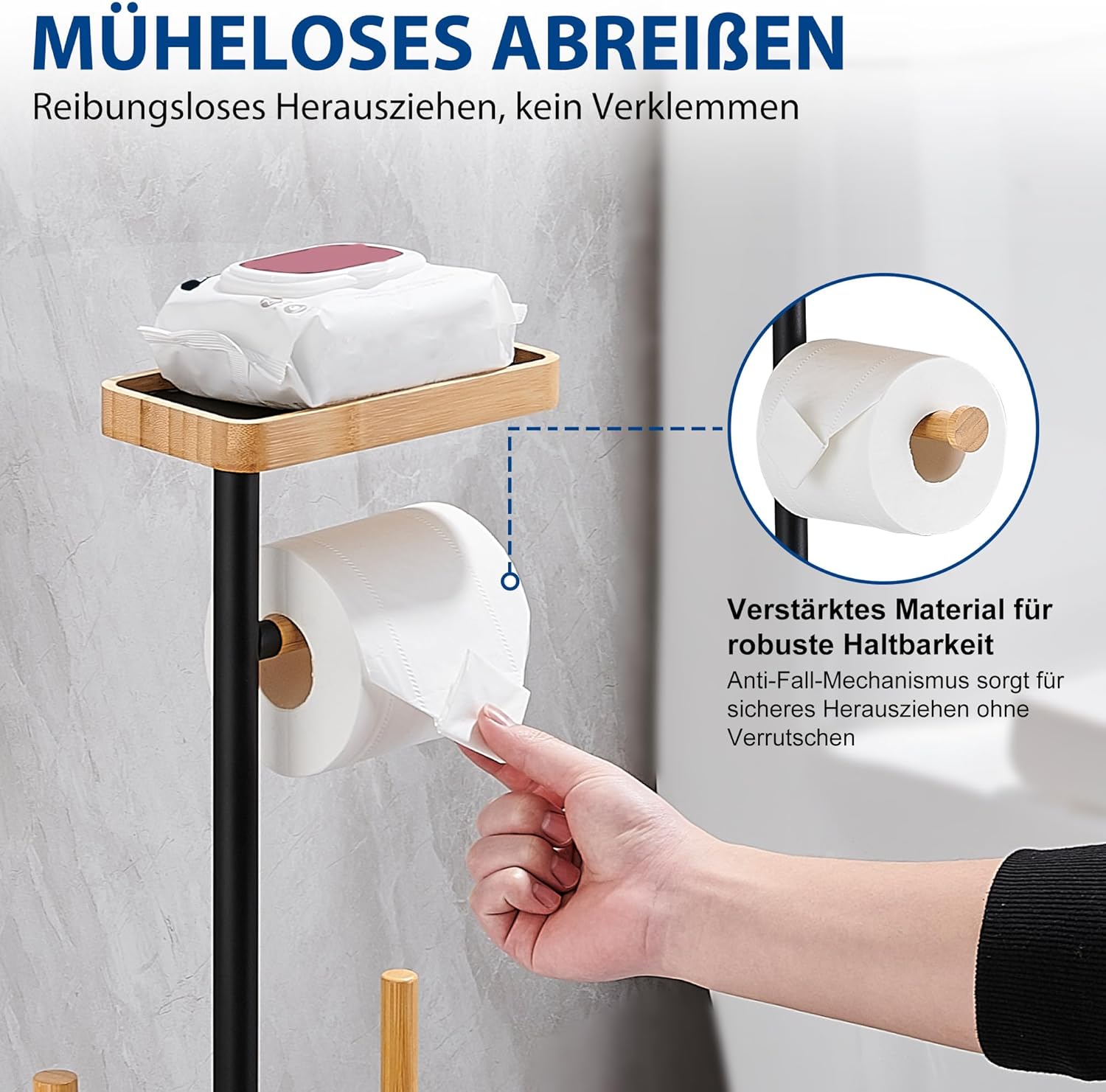 Thumbnail 3 de ASKLUND Porte-Papier Toilette sur pied avec Brosse et Rangements — sans perçage, bois noir