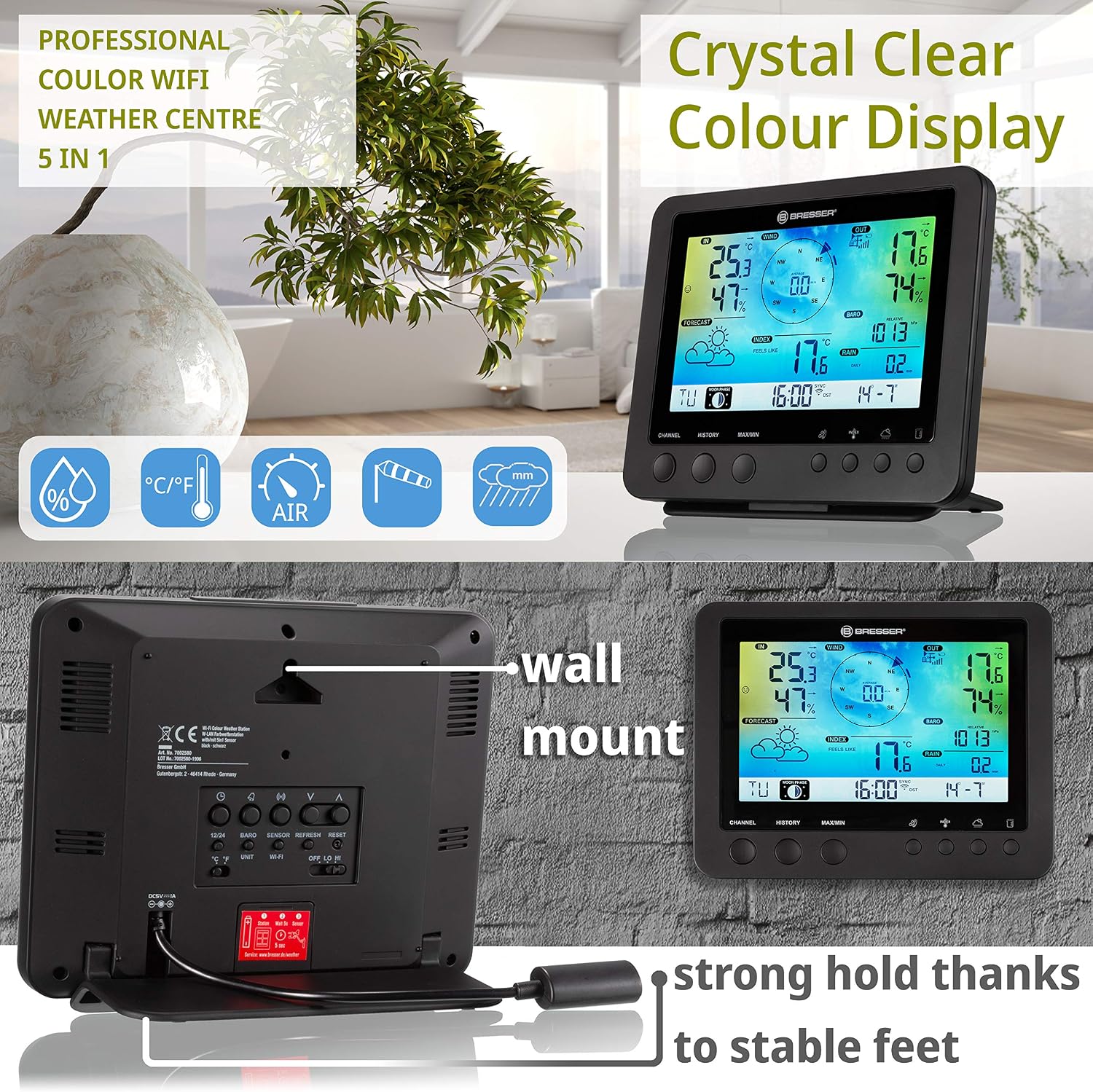 Thumbnail 2 de Bresser Wetterstation Funk 5-in-1 schwarz mit WLAN & Farb-Display – inkl. Außensensor für Wetterdaten