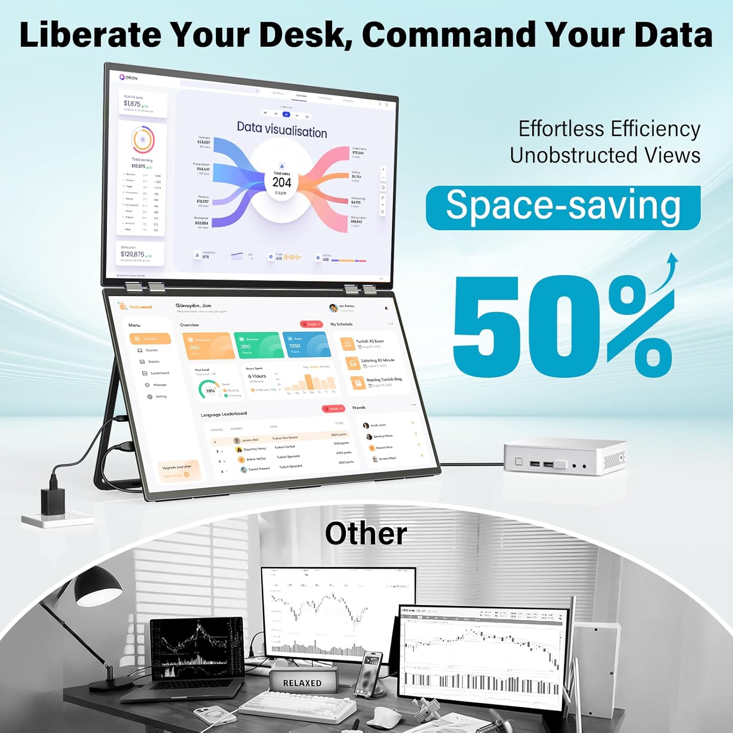 Thumbnail 6 de InnoView 23.8" Dual Portable Monitor (180Hz, 2560 x 1440, 100% sRGB) — Foldable & Stackable USB-C/HDMI