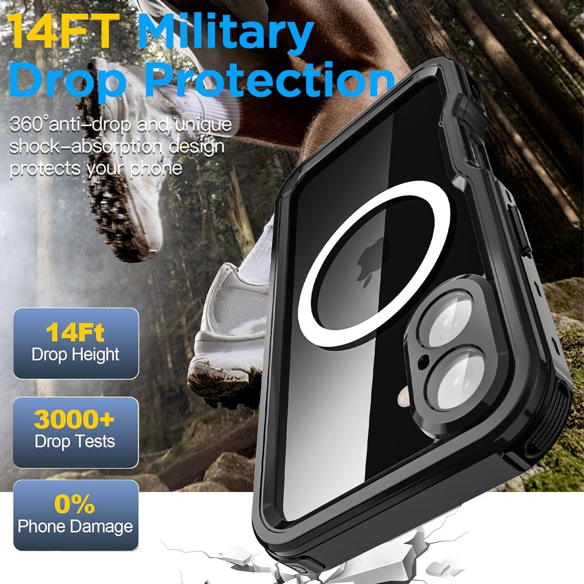 Detalle de AICase Waterproof Case for iPhone 16 (6.1-inch): Full-Body MagSafe Protection, IP68 underwater certified