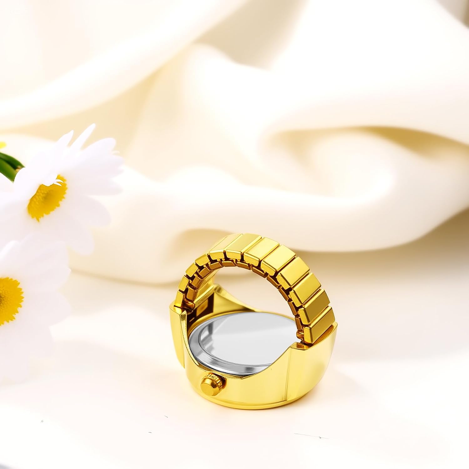 Detalle de JewelryWe Ringuhr Fingeruhr mit elastischem Zugband – grünleuchtendes Zifferblatt, Quarzuhrwerk