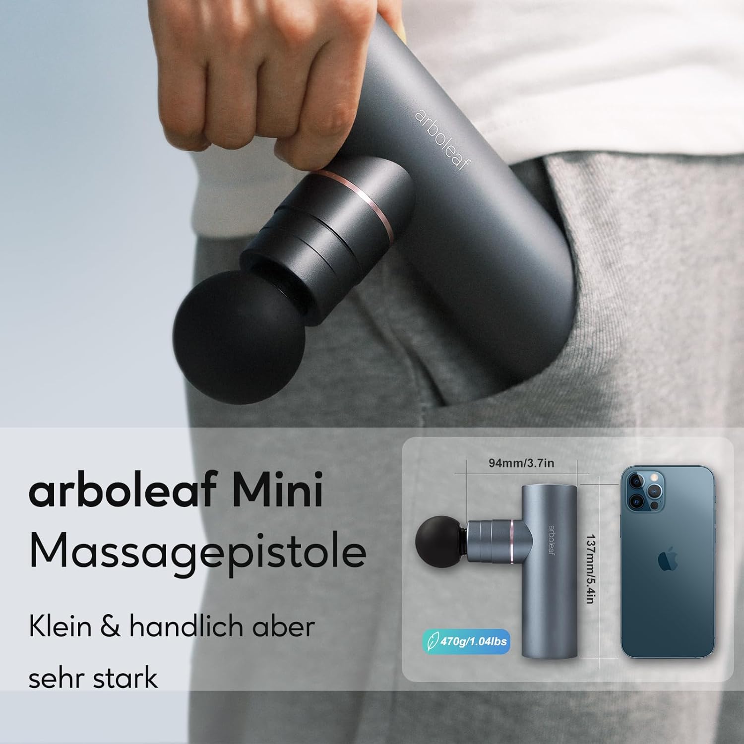 Thumbnail 2 de arboleaf Massagepistole mini mit AI: 4 Aufsätze, 4 manuelle Stufen & Automatik bis 3.200 U/min