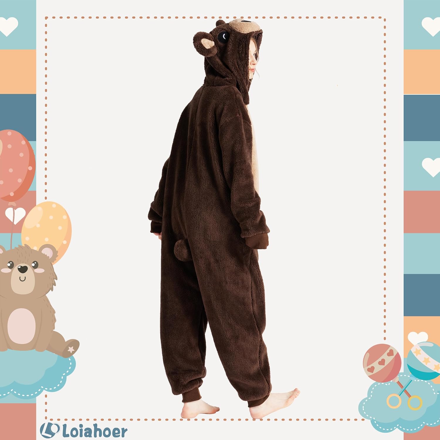 Detalle de Loiahoer Unisex Bear Onesie Pajamas in Shu Velveteen with Hood and Zipper