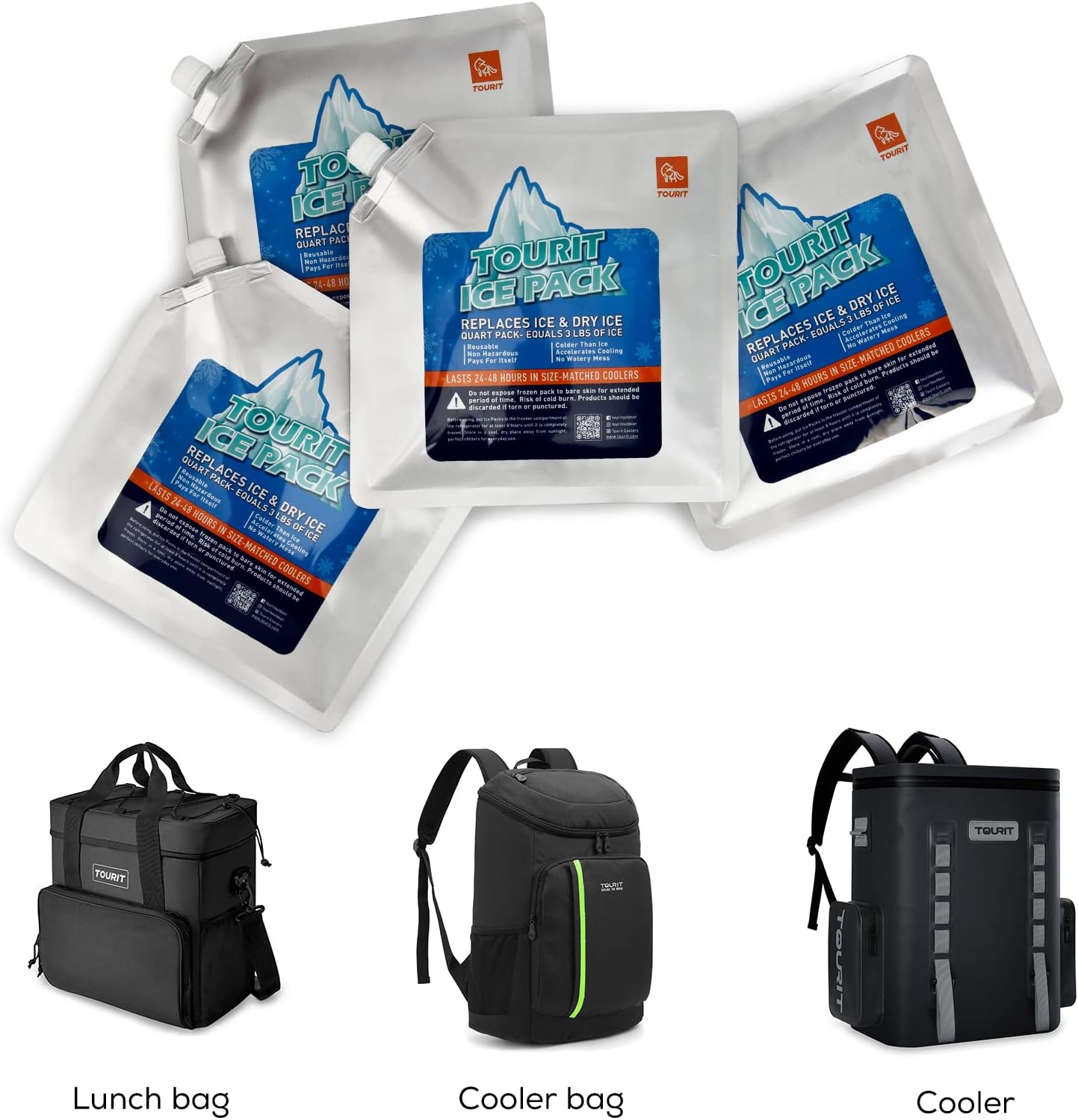 Thumbnail 4 de TOURIT Reusable Ice Packs (4 Pack) – Long-Lasting Gel Ice Packs for Coolers, Lunch Bags and More