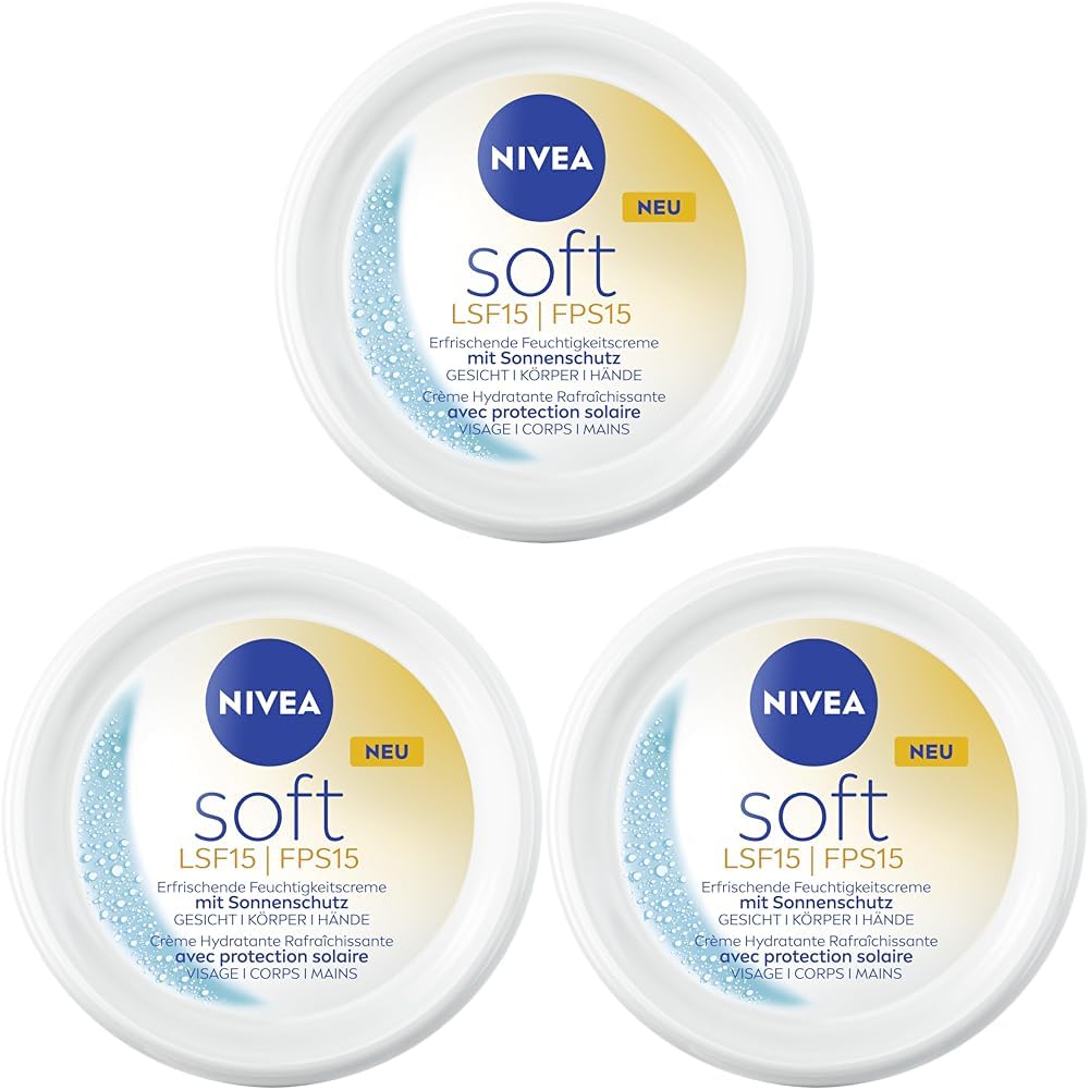 Detalle de NIVEA Soft erfrischende Feuchtigkeitscreme mit Sonnenschutz LSF 15 (Packung mit 3) – 100 ml