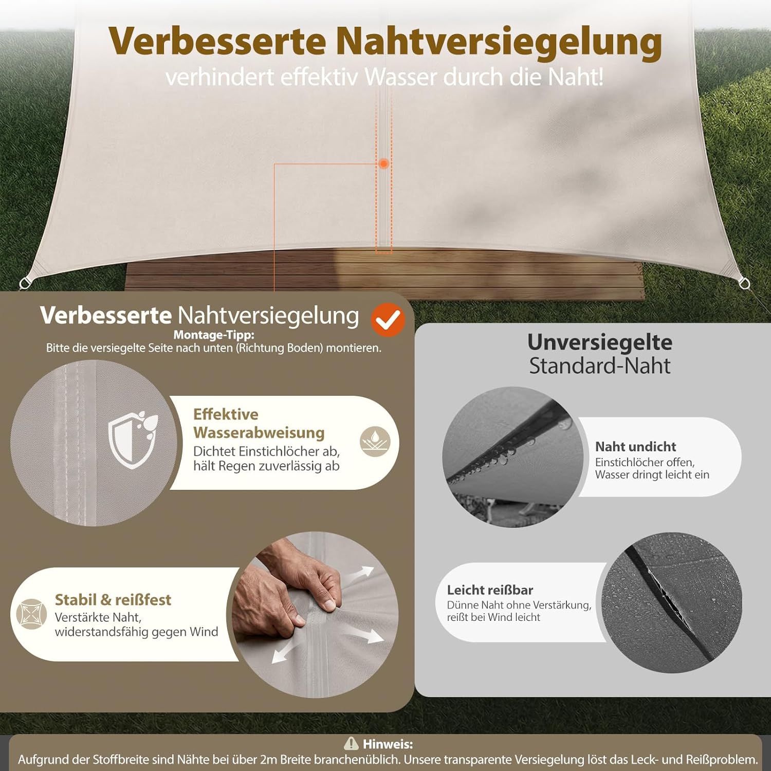 Detalle de Sekey Sonnensegel 4x5 m Wasserdicht – Rechteckiges PES-Gewebe mit 95% UV-Schutz