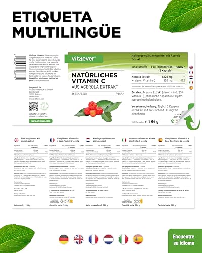 Detalle 2 de Vitamina C Acerola Natural Vegana de Alta Dosificación 🍒