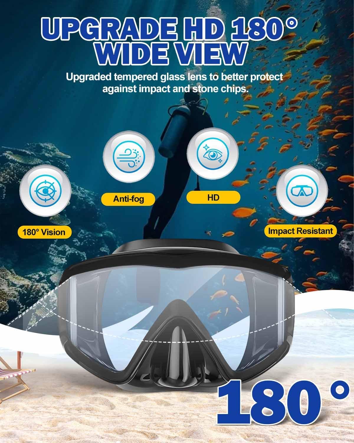 Thumbnail 4 de Lorrtta Snorkel Set for Adults: 180° Panoramic Mask with Dry Top Snorkel