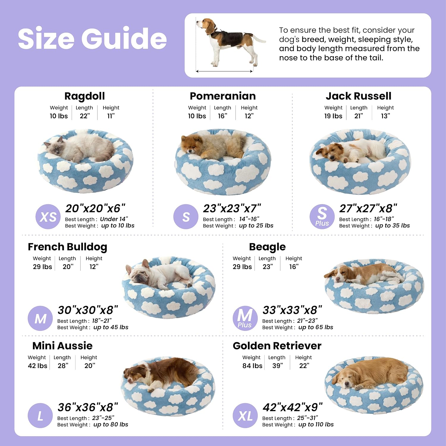 Detalle 1 de LE SURE Extra Large Jacquard Donut Dog Bed, Brown Checks, 42 x 42 x 9 in