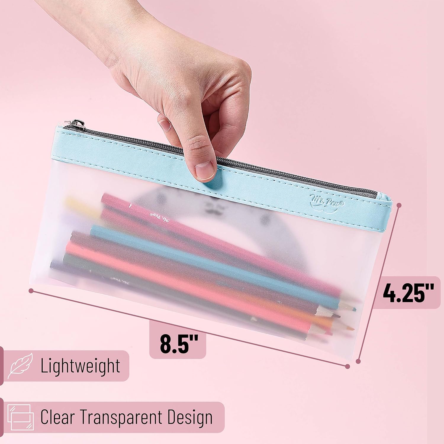Detalle de Mr. Pen QWHH003M344VC Clear Pencil Pouches, 3-Pack, Medium TPU