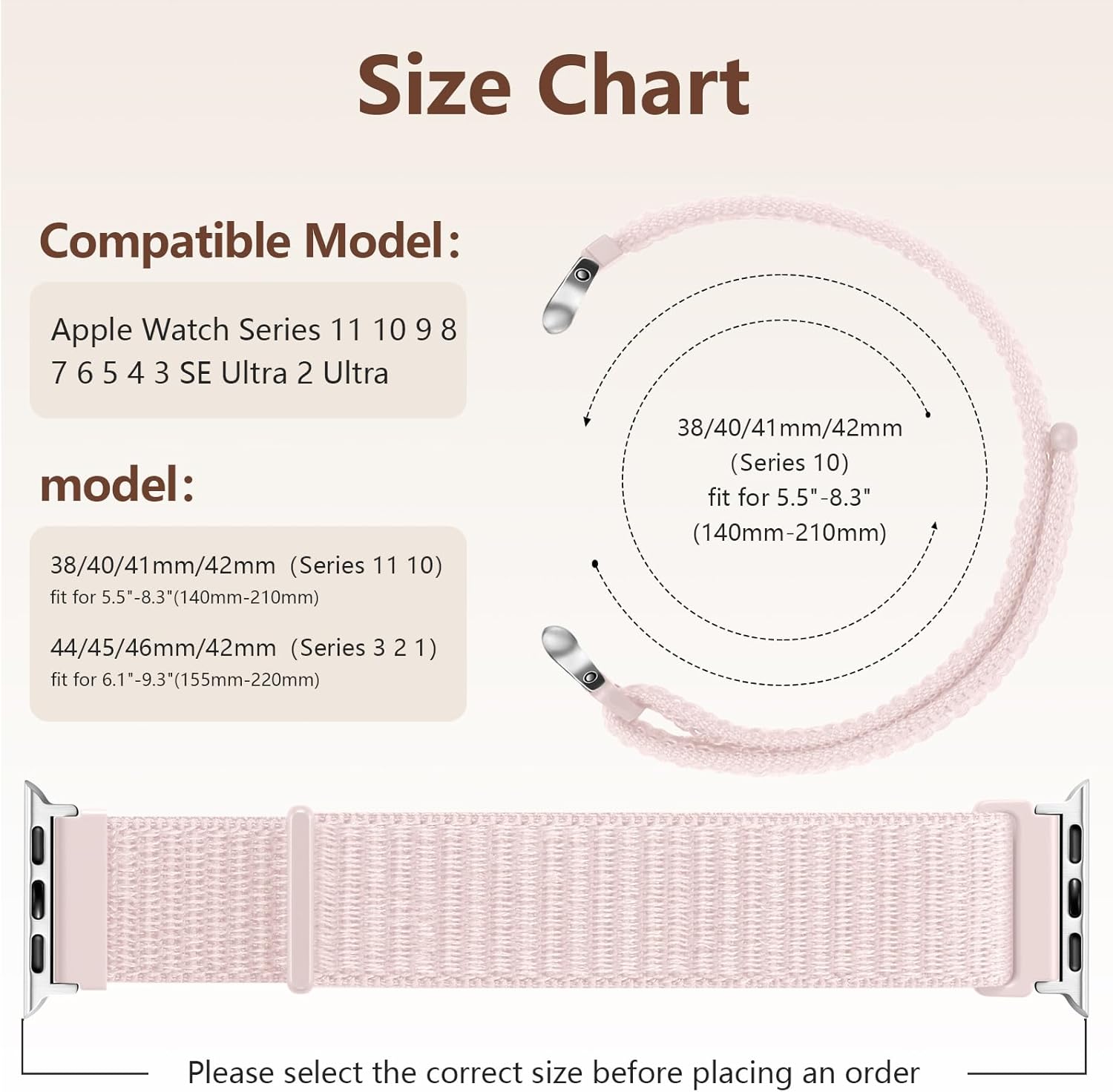Thumbnail 6 de CeMiKa Nylon Loop Strap for Apple Watch 40/41/38/42mm – Light Pink