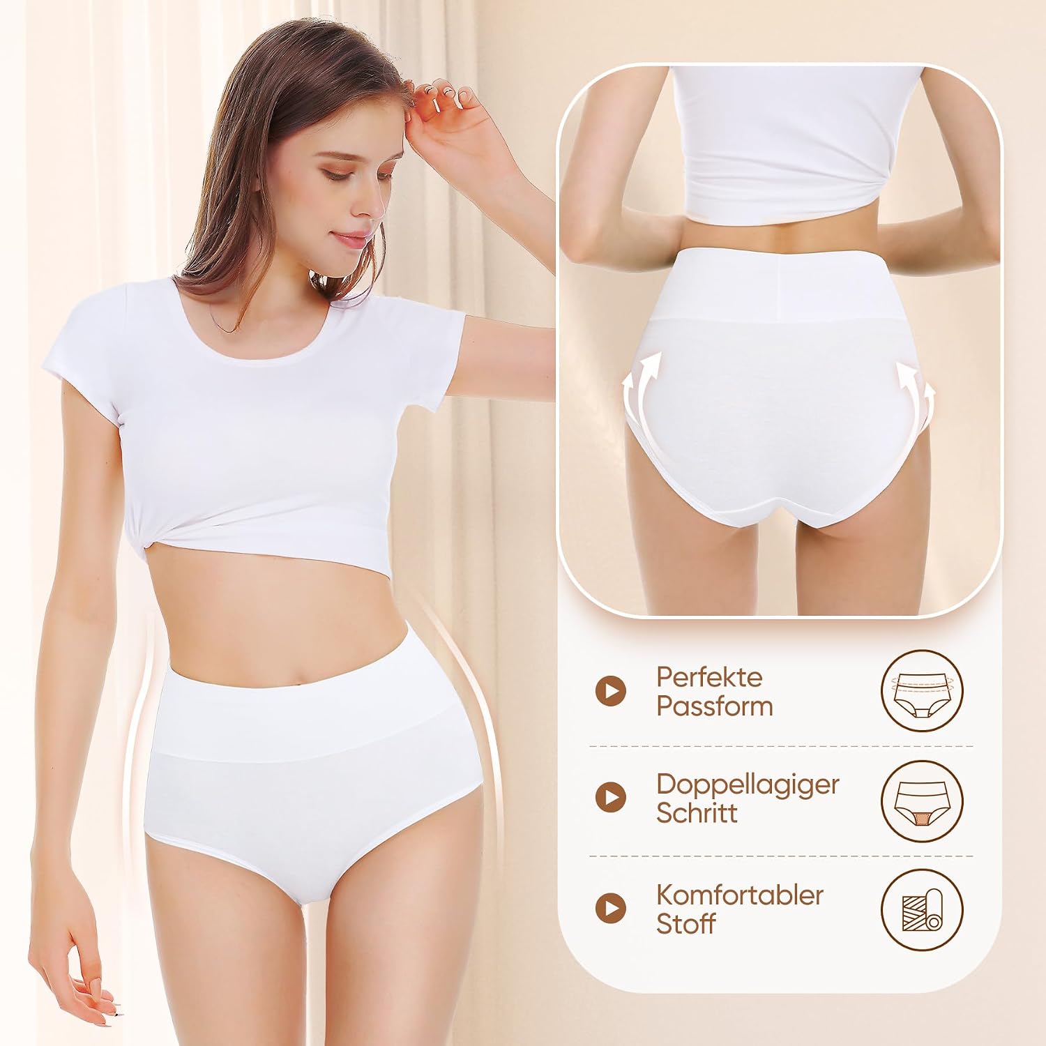 Detalle de Falechay Damen Unterhosen High Waist 5er Pack – Bauchweg, Baumwolle