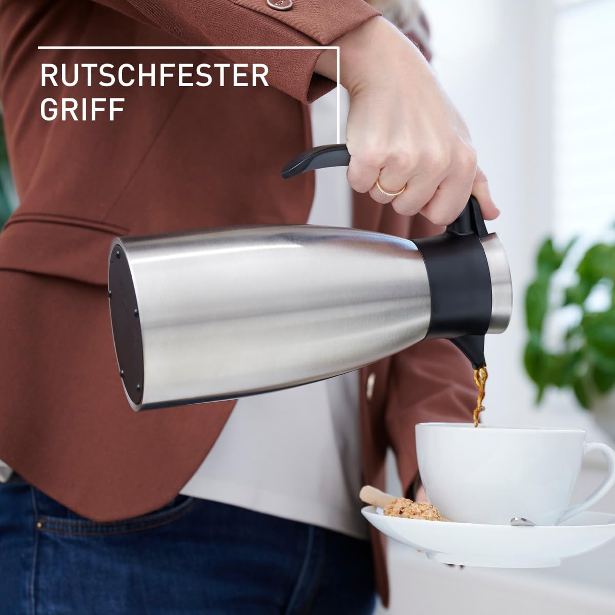 Detalle 2 de Emsa Soft Grip Isolierkanne 1,5 L – Edelstahl, auslaufsicher, rutschfester Griff