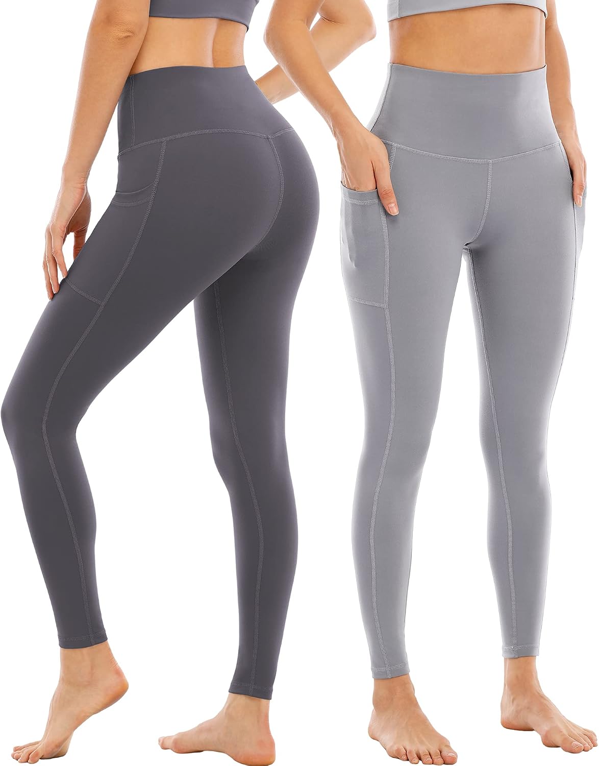 Detalle de YOUNGCHARM 4-Pack High-Waist Leggings with Pockets (Tummy Control) for Women