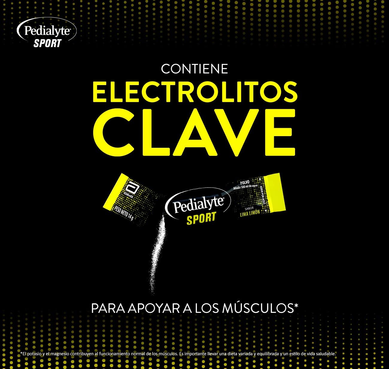 Detalle de Pedialyte Sport Lima Limón 🍋, Hidratación con Electrolitos, 6 sobres