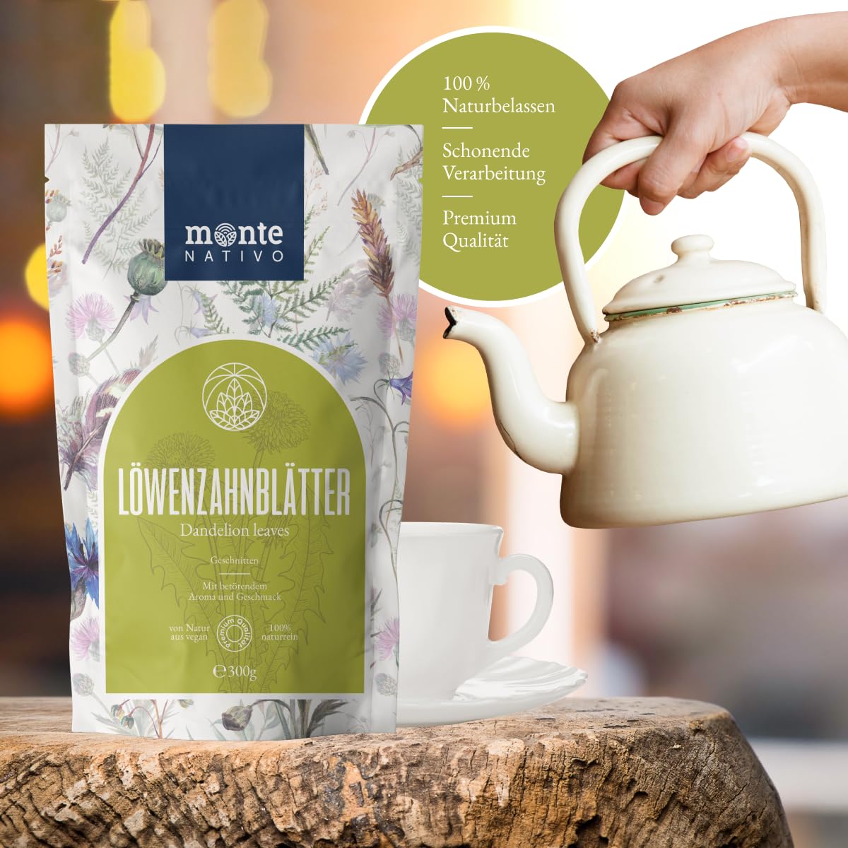 Detalle de Monte Nativo Löwenzahntee „Monte Nativo“ (300 g) – schonend getrocknete Löwenzahnblätter, 100% natürlich