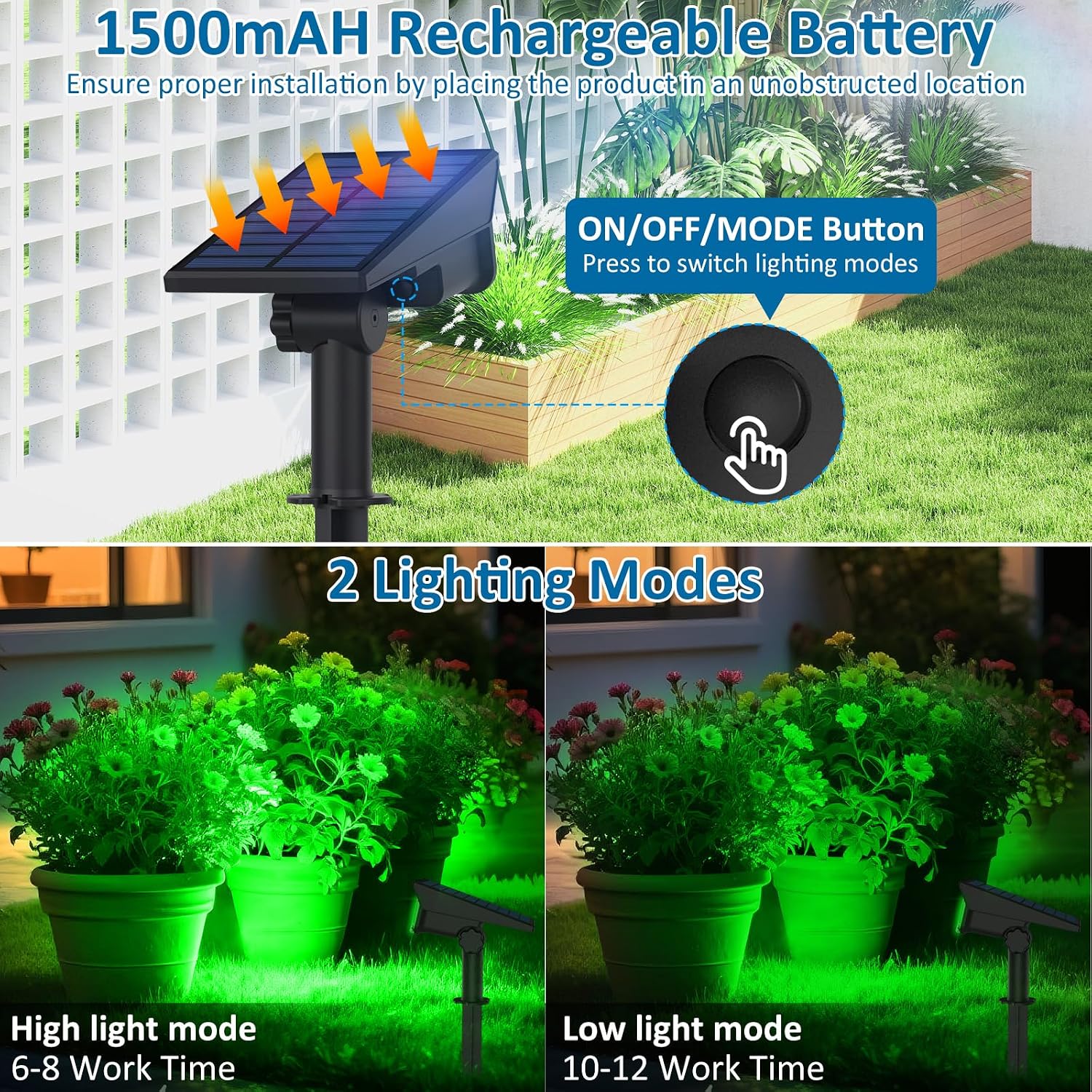 Detalle de T-SUNUS Solarstrahler Außen 20 LEDs – 4 Stück gracile Grün, IP65, 2 Helligkeitsstufen