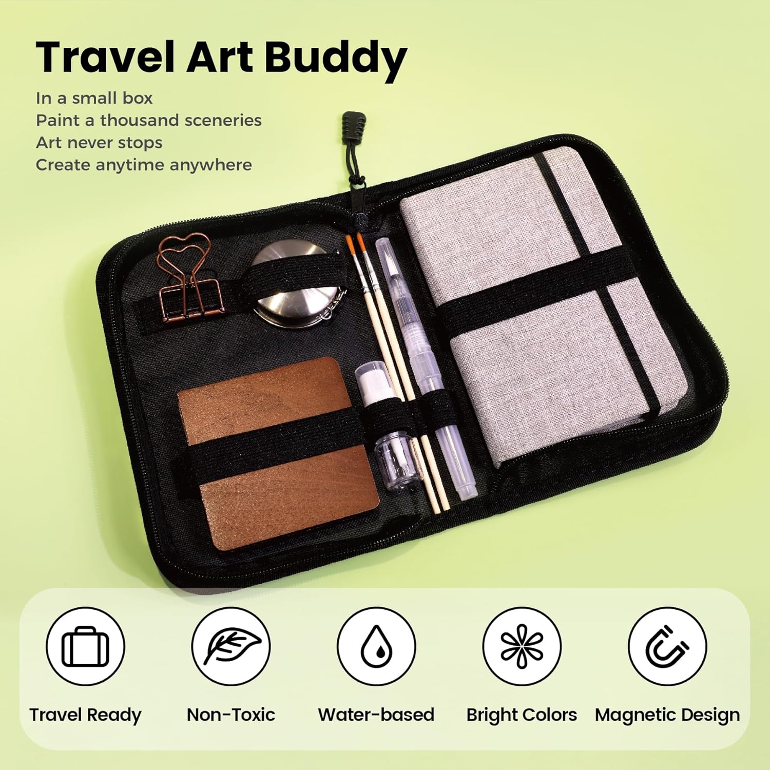 Detalle de Pagather 24 Colors Mini Watercolor Travel Set: Portable All-in-One Kit for Creatives
