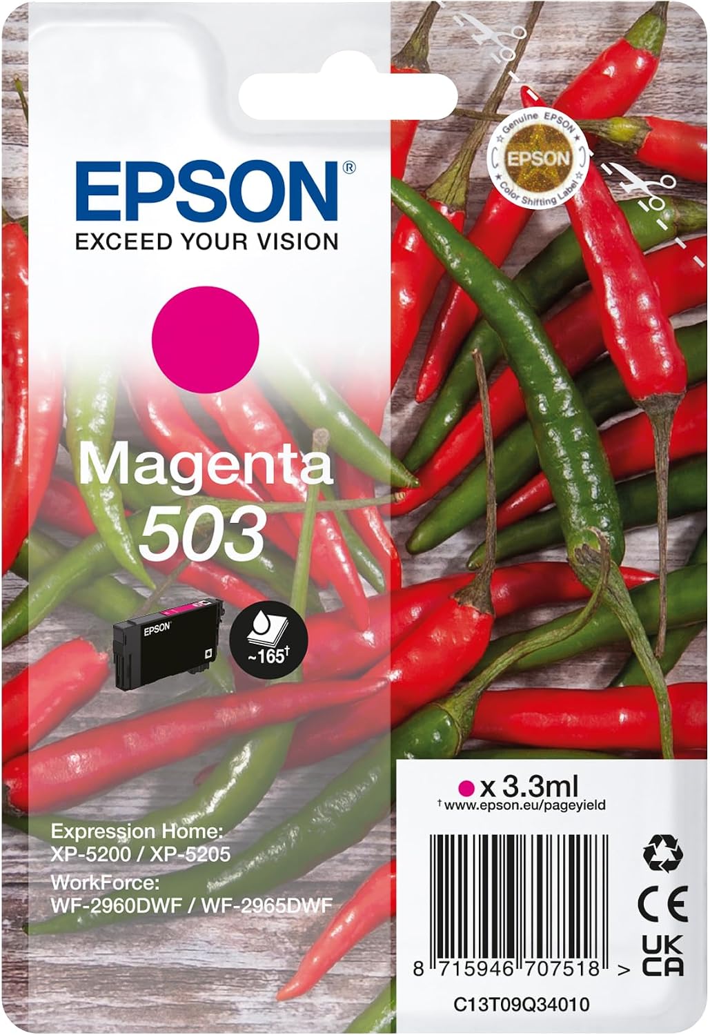 Detalle de Epson 503 Chillies Genuine Multipack — 4-Colour Ink Cartridges in Eco-Friendly Packaging