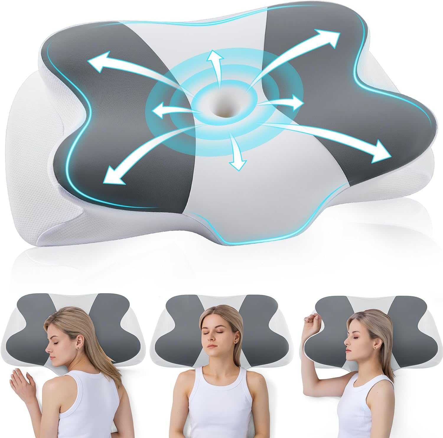 Detalle de DONAMA Memory-Foam Nackenkissen – ergonomisch geformtes Kissen für Seiten-, Rücken- und Bauchschläfer
