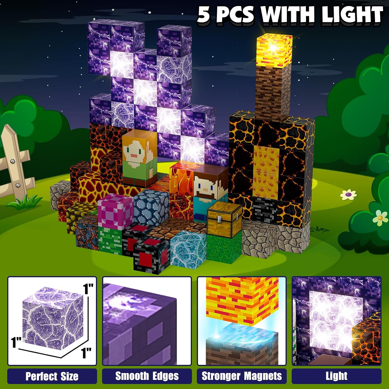 Thumbnail 2 de AIDYVOI Magnetic Blocks Building Toys Set (100 PCS) with Light-Up Magnet Blocks