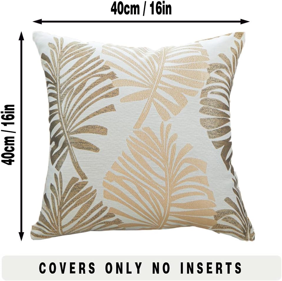 Detalle de Tennove Cushion Covers 50x50cm: Cotton Linen & Velvet Throw Pillow Covers Set of 2 in Khaki with Tropical Leaf Pattern