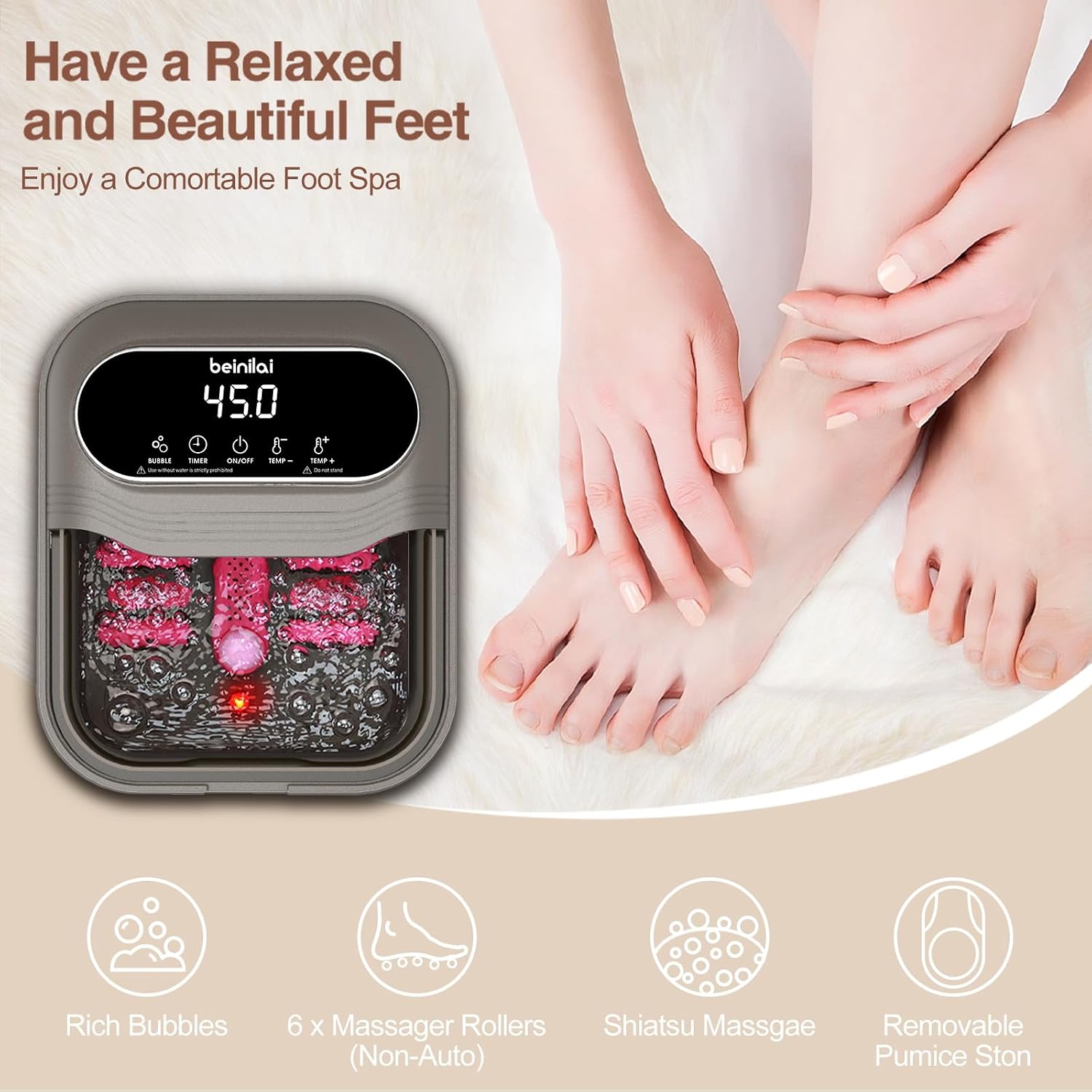 Detalle 2 de Beinilai Collapsible Foot Spa with Heater and Bubbles