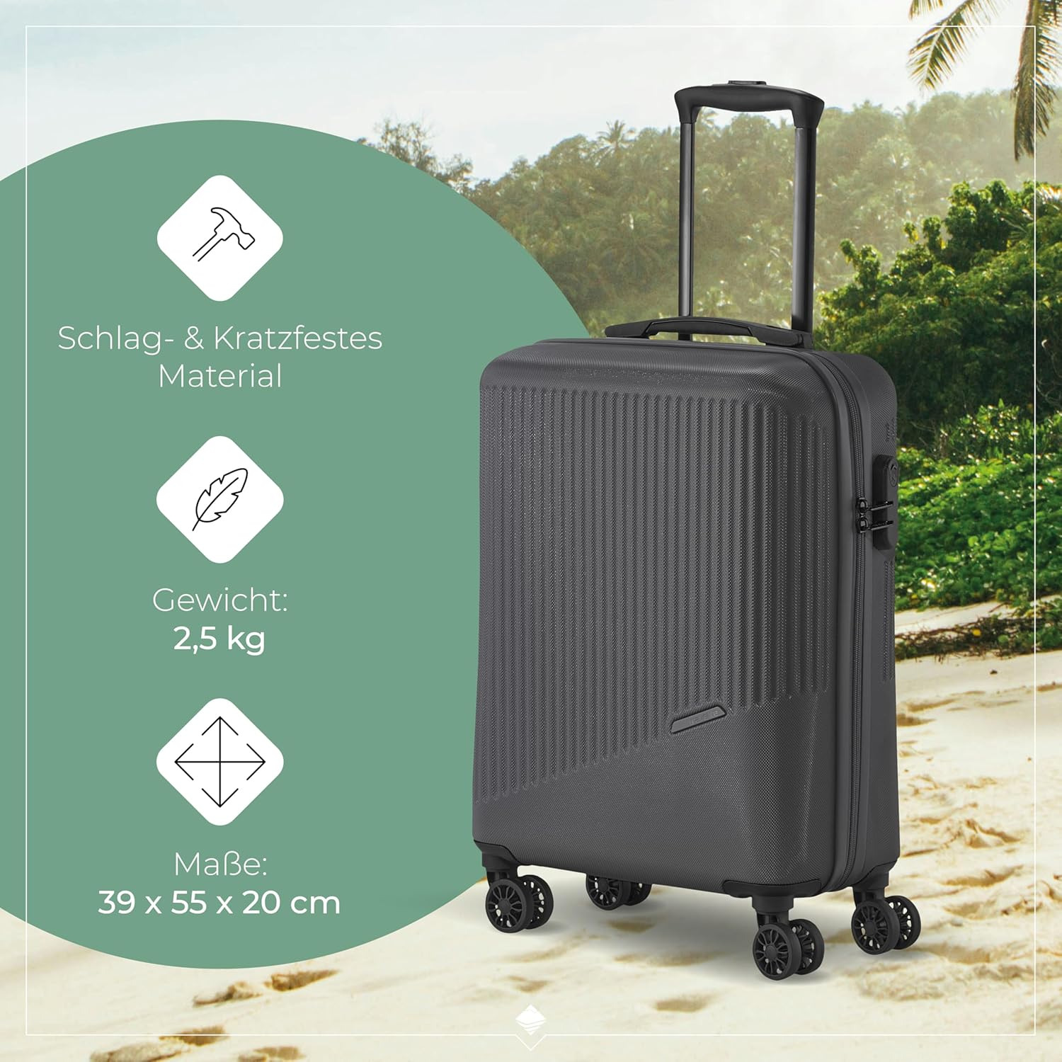 Detalle de travelite BALI Handgepäck Trolley klein (55 x 39 x 20 cm) mit Hartschale, 4 Doppelrollen & Zahlenschloss