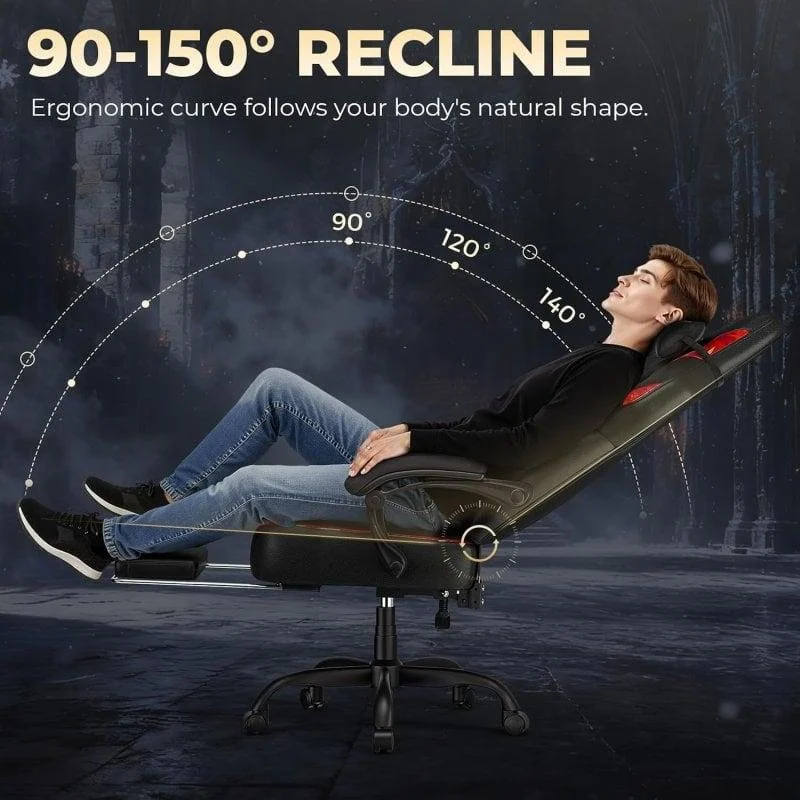 Detalle de Gtplayer Silla Gaming con Reposapiés y Soporte Lumbar, Ajustable y Giratoria (200 Kg) – Rojo