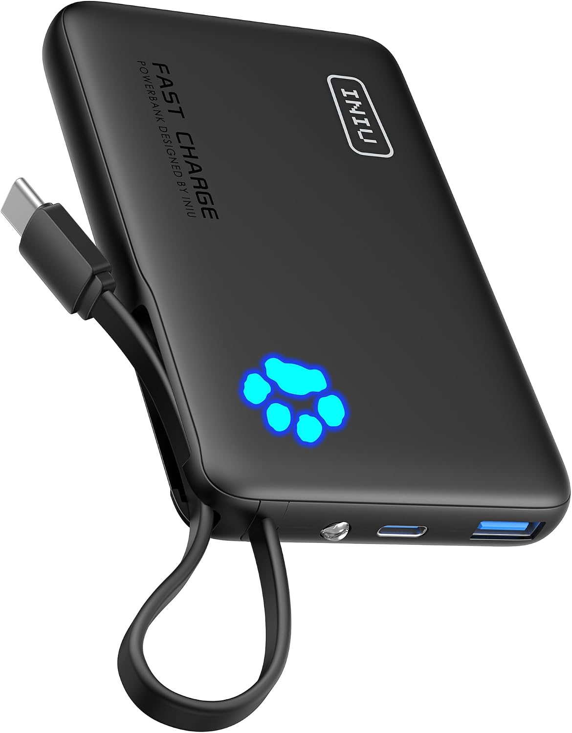 Detalle de INIU Power Bank 45W Schnellladen – 10000mAh, integriertes USB-C Kabel, kompakt & flugzeugtauglich