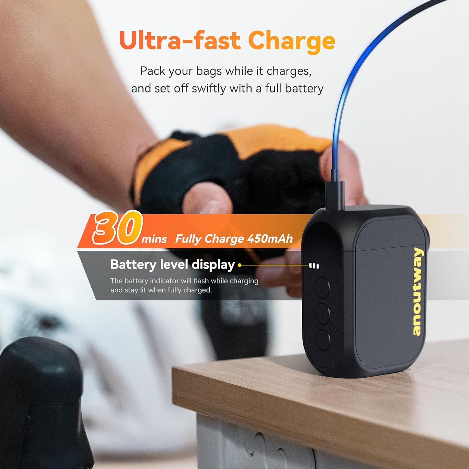 Detalle de Anoutway Tiny E-Pump: pompa per bicicletta compatta con misuratore di pressione, spegnimento automatico e adattatore 2 in 1