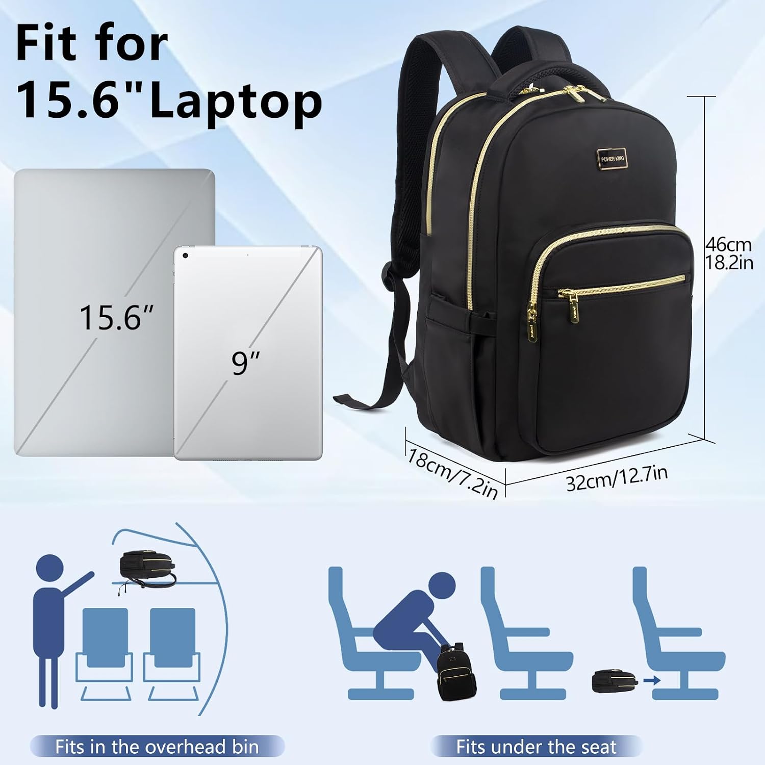 Detalle de POWER KING 15.6-inch Laptop Backpack (25L) with Anti-theft Pocket & Waterproof Design