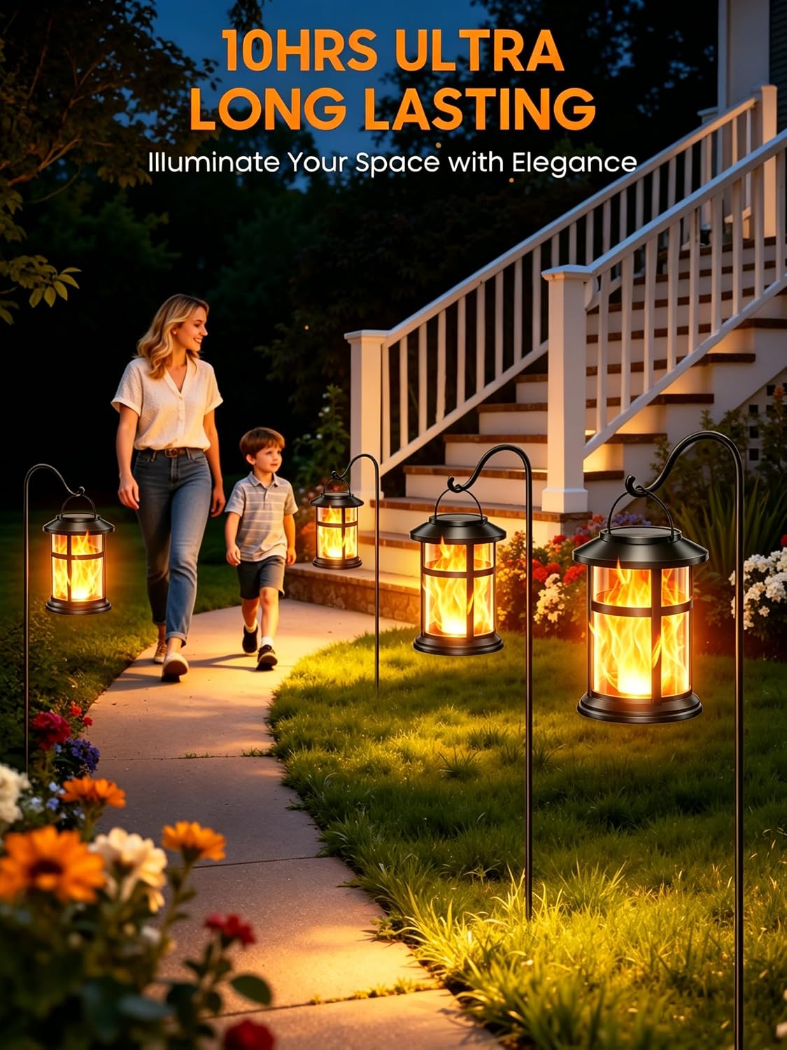 Detalle de GEARLITE Solar Lights Outdoor Garden 2-Pack, IP65 Waterproof Flickering Flame Lanterns