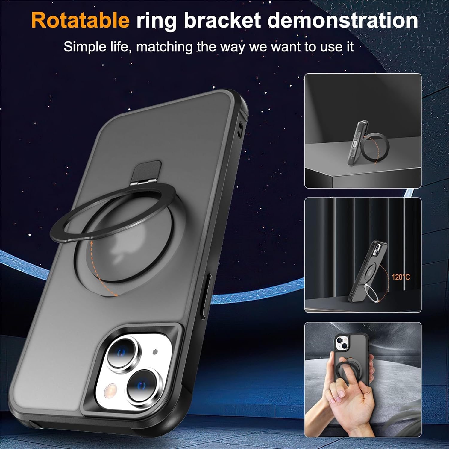 Detalle de SKYLMW iPhone 15 Case (6.1-inch) with Invisible Magnetic Ring Kickstand + Military-Grade Protection